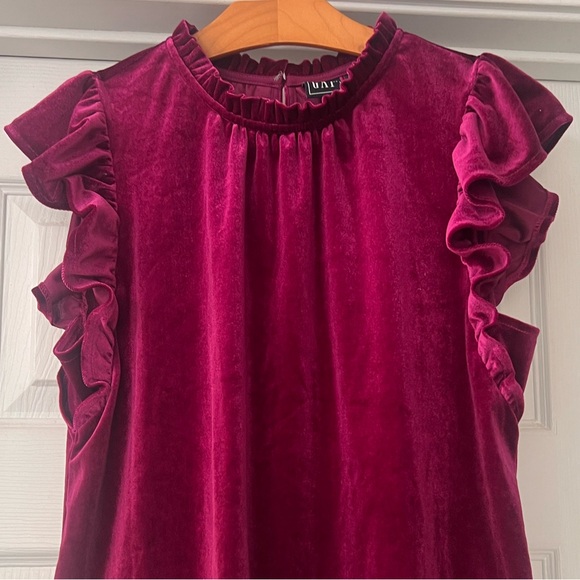 Gap Raspberry Ruffled Velvet Top Sz Small - Picture 3 of 5